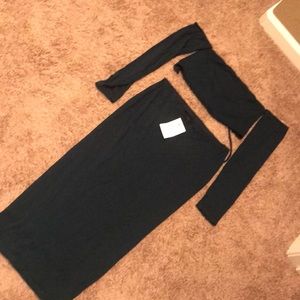 turquoise off the shoulder crop top skirt set